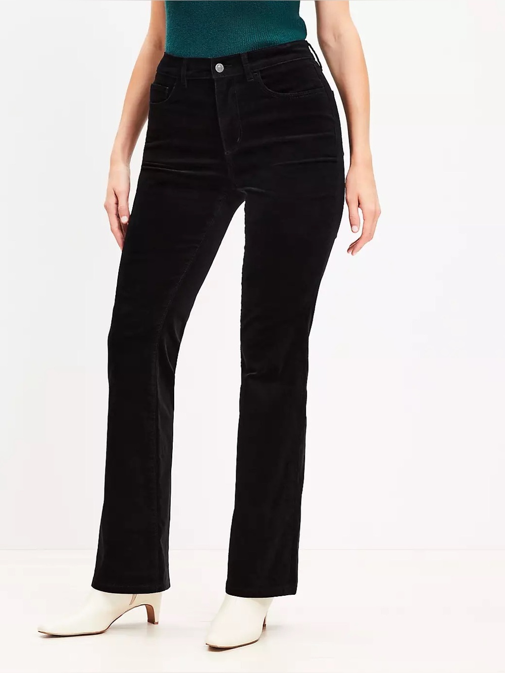 LOFT 5 Pocket Slim Flare Pants in Crushed Velvet Corduroy Black size 6 28 R